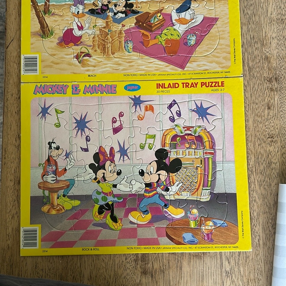 Lot of 2 Mickey & Minnie Donald and daisy vintage Inlaid Tray Puzzle USA JAYMAR